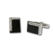 Cufflink Jewelry - Black Agate Corner L Cubic Zirconia Platinum Overlay CAREFREE Sterling Silver Cufflinks