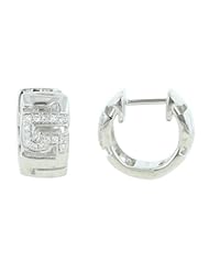 14K White Gold 0.14ct Maze Inspired Prong White Diamond Hinged Huggie Earrings