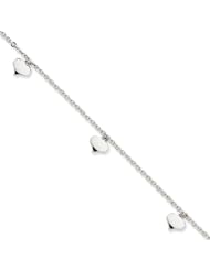 14k White Gold Adjustable Heart Anklet, 10 inch