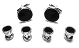 Onyx & Silver Tuxedo Cufflinks & Stud Set