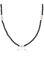 Black Onyx and White Freshwater Cultured Pearl (8.5-9 mm) Necklace with Gold-Filled Bead Accents, 36"