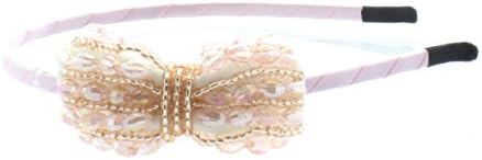 Women's Light Pink Ribbon / Bow Headband. Pink Mix Bead Design. Hair Accessories.