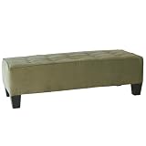 15-Button Tufted Microsuede Bench - Sage Green