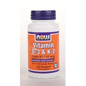 Now Foods, Vitamin D-3 & K-2, 1,000 IU / 45 mcg, 120 Vcaps