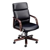 2900 Series Executive High Back Swivel Chair w/Wood Arms, Mahogany/Black