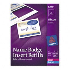 Avery White 3 x 4 Inch Name Badge Insert Refills 300 Count (5392)