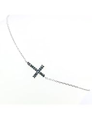 14K Gold Diamond 7" Bracelet 0.1ct Round Brilliant Blue Diamond Cross Bracelets (G-H, SI1)