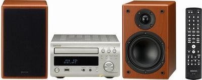 Denon D-M37 Kompaktanlage (CD/WMA/MP3-Player, UKW-/MW-Tuner, Dock Control-Schnittstelle, 2-Wege Lautspecher, USB 2.0) silber/kirsche