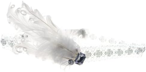 Pretty and Delicate Silver Headband with White Curly Feather, Gemstones & Pearl