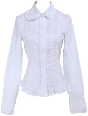 White Cotton Lace Ruffle Lapel Vintage Victorian Lolita Shirt Blouse XS