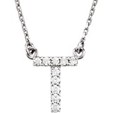 14k White Gold Diamond T Alphabet Initial Letter Necklace (GH Color, I1 Clarity, 1/10 Cttw)
