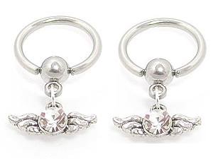 Body Accentz™ Nipple Ring Angel Wings CZ Captive 