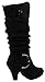 Top Moda Shoes Women's Auto-8 Zipper Closure Mid Heel Boots with Buckle Decorations