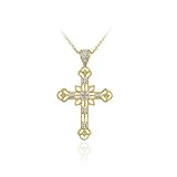18K Gold over Sterling Silver Diamond Accent Filigree Cross Pendant