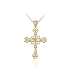 18K Gold over Sterling Silver Diamond Accent Filigree Cross Pendant