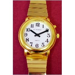 Man’s Gold Tone Talking Watch Male Voice w/ White Face, Expansion Band