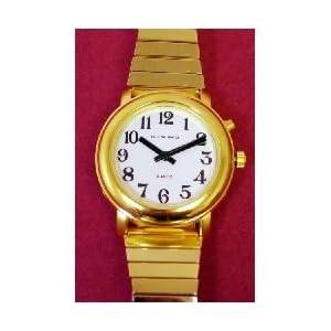 Man's Gold Tone Talking Watch Male Voice w/ White Face, Expansion Band