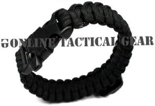 Paracord Bracelet With Whistle Built Into Buckle and Compass - By OTG (Black (Main) Black (Trim), Large 10 Inch Including Buckel)