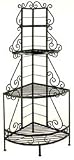 Grace Wrought Iron Inside Corner Baker's Rack with 4 Wire Shelves and Scroll Work with Brass Tips
