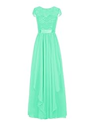 Chiffon Scoop Neck Lace Evening Dress/Homecoming Dress/Bridesmaid Dress/Prom Dress/Party Dress  With a Sash 