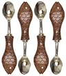 Decorative Condiment Spoon with Carved Wood Brown Fish Handle Set of Four