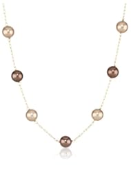 Champagne and Mocha Simulated Pearl Tin Cup Necklace, 16+2"