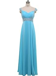 A-line Strapless Floor Length Chiffon Cap Sleeves Sweetheart Lace-Up Crystal Sequined Evening Dress/Homecoming Dress/Bridesmaid Dress/Prom Dress/Party Dress 