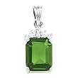 14K White Gold Chatham Created Emerald and Diamond Pendant
