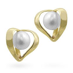 14k Gold FW Pearl Heart-shaped Stud Earrings