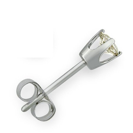 14K White Gold Round Single Diamond Stud Earring (.10ct . J/K I2)