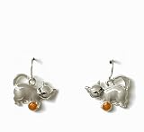 Silvertone Cat and Ball Dangle Earrings Fashion Jewelry