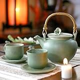Ceramic tea set, 'Jepun Garden' (set for 2)
