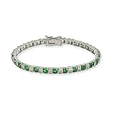 Eve's Addiction Emerald and Diamond CZ Sterling Silver Tennis Bracelet