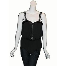 SUE STEMP Black Jersey Lace Pleated Top