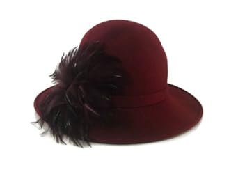 Women's Giovannio Burgundy Feather On Wool Felt Dress Church Derby Wedding Fedora Hat
