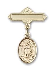 Gold Filled Baby Badge with St. Hubert of Liege Charm and Polished Badge Pin