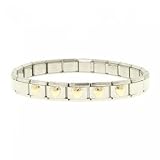 New Stainless Steel Link Bracelet w/ Gold Heart Accents