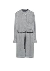 Plus Size Cotton/Leather/Polyester/Viscose Long Sleeves Short Flowy Piping Slit Belted  Shirt  Dress