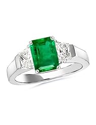 Emerald Cut Emerald and Diamond Three Stone Ring - Made In USA
