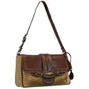 Women's Cognac Synthetic Leather and Fabric Satchel: Cognac and Fabric Satchel
