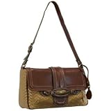 Women's Cognac Synthetic Leather and Fabric Satchel: Cognac and Fabric Satchel
