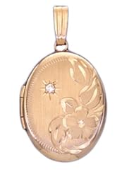 14k Yellow Gold 2 Photo Oval & Diamond Locket