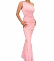 Blue Banana Pink Diamante One Shoulder Long Dress