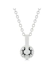 Alexander James White Gold Rhodium Bonded Solitaire Pendant Featuring a Round Cut Clear CZ in Silvertone Chain Included