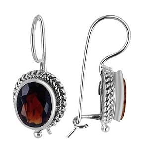Oval Garnet Cubic Zirconia Sterling Silver French Ear Wire 0.75
