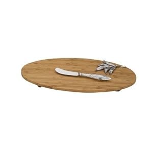 Reed & Barton 16-Inch by 8-Inch Bamboo Garden Metal and Bamboo Wood Cheese Board with Cheese Knife