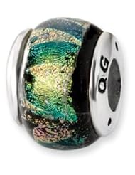 Green Hued Dichroic Handmade Glass Charm for 3mm Charm Bracelets