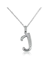 Diamond Initial J Charm Pendant in Sterling Silver on an 18in. Chain