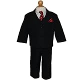 Boys 12M - 7 Black Christmas Dress Suit with Red Tie