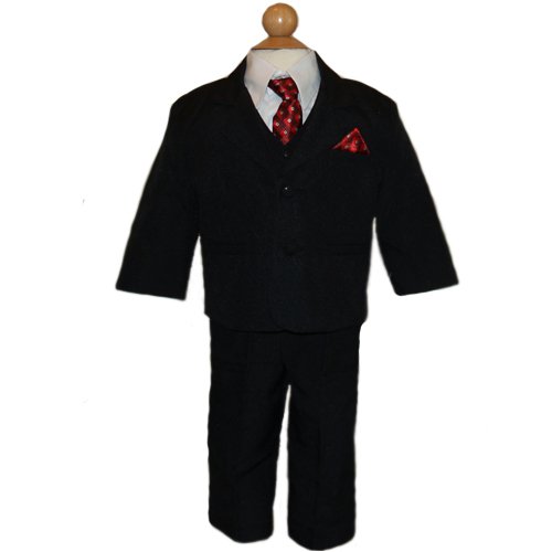 Boys 12M - 7 Black Christmas Dress Suit with Red Tie